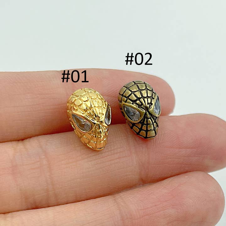 Gold Filled Spiderman Head Spacer Beads CZ Micro Pave, BD070 for wholesale by Beads Creation