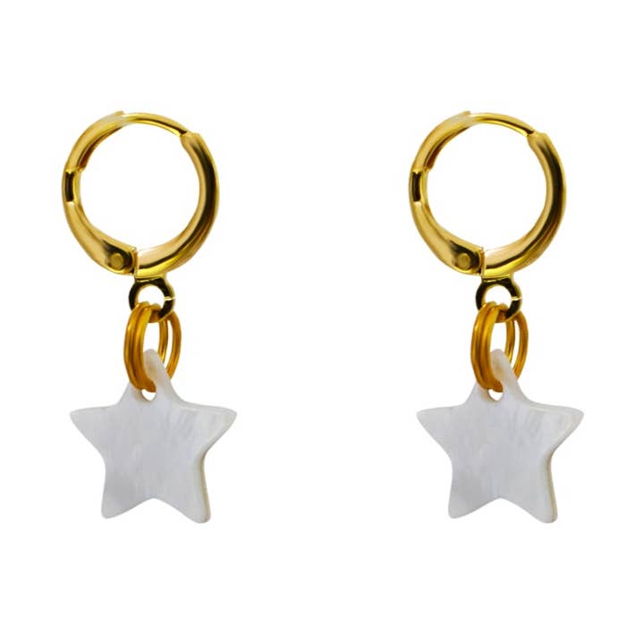 Mother of Pearl Star Huggie Earrings | by Ifemi Jewels for wholesale by Ifemi Jewels