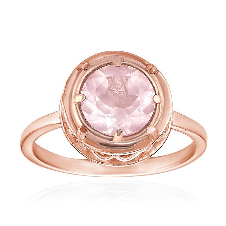 Round Faceted Rose Quartz Ring in Rose Gold Vermeil for wholesale by Anatoli Jewelry