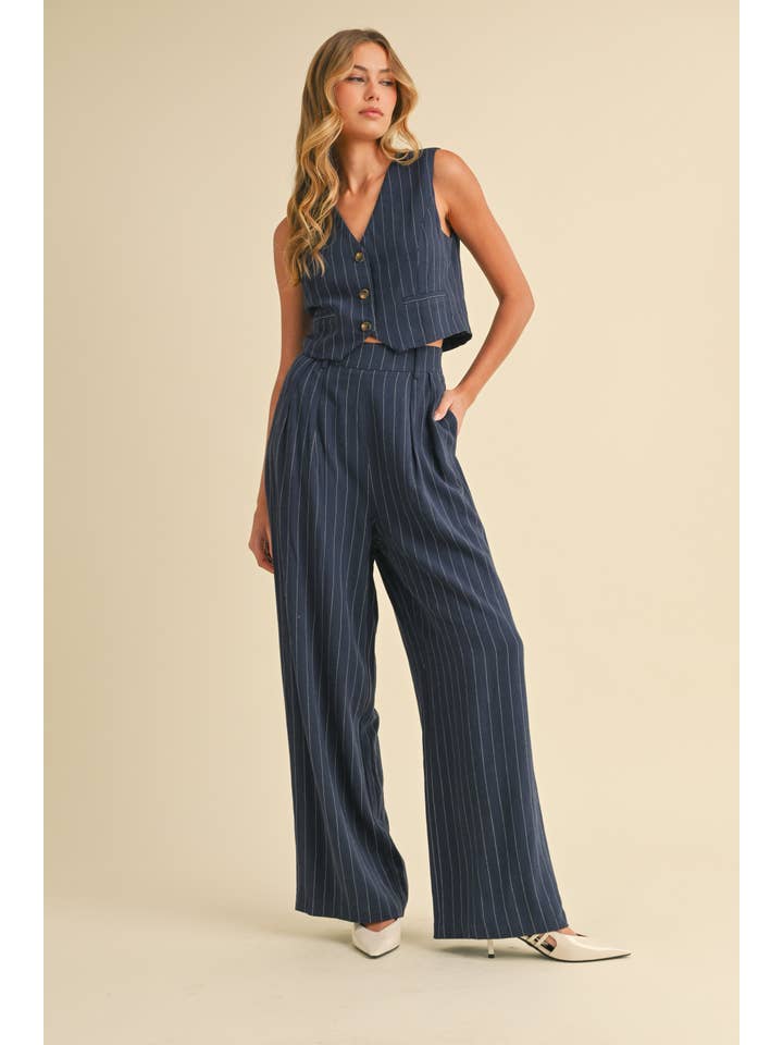 NAVY IST5788 PIN STRIPED VEST AND TROUSER PANTS SET for wholesale on Faire
