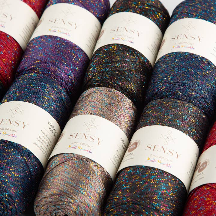 Sensy - Wholesale Yarn - Sensy Premium 2mm Multi Sparkle - 251 yards 90% Polypropylene / 10% Polyester Macrame Cord10