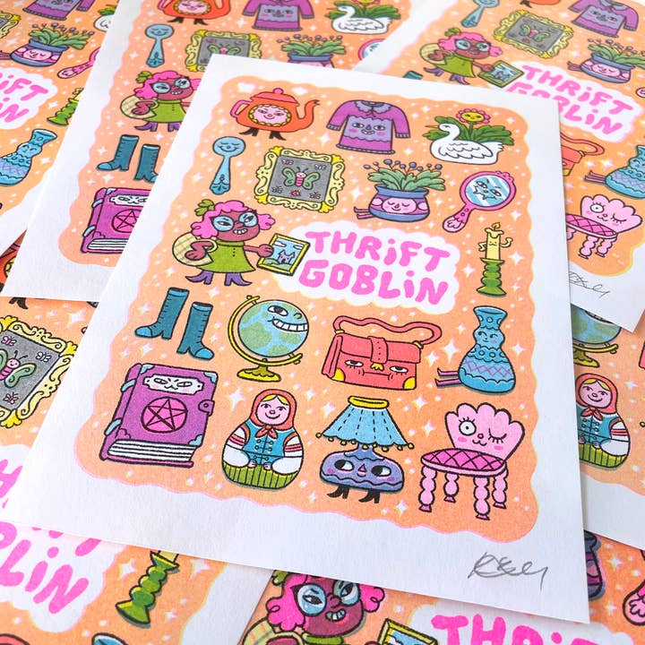Kriski – wholesale Art print – Thrift Goblin - Riso Mini Print, Cosy Art3