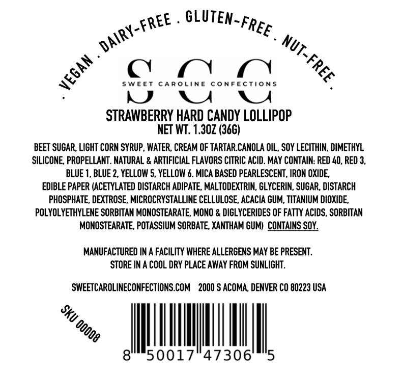 Sweet Caroline Confections - Vente Sucettes - Sucettes en forme de cœur à l'aquarelle, saveur de fraise, 10/boîte - VEGAN2