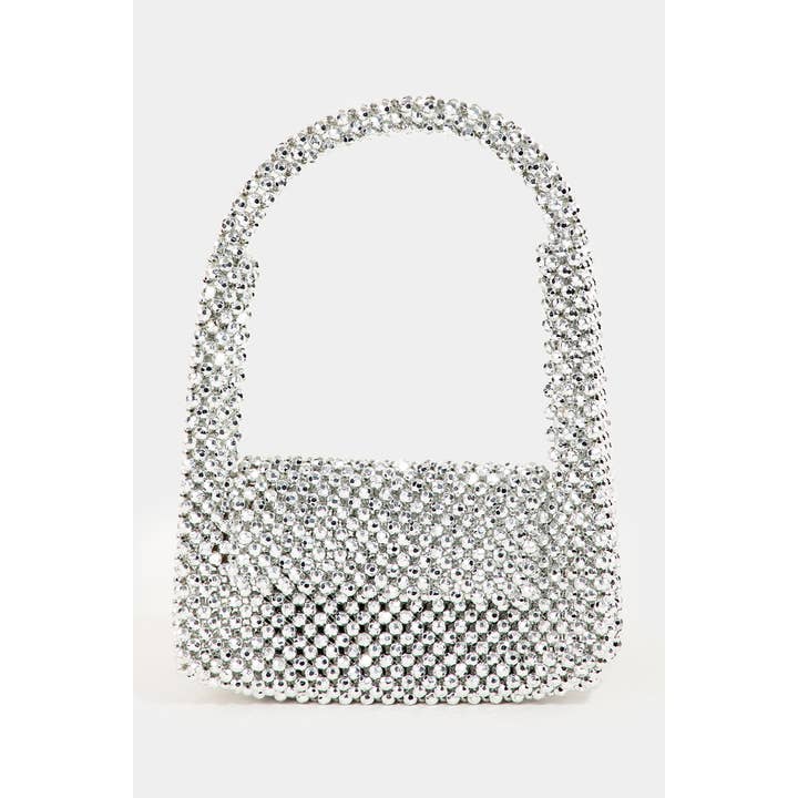 Collections by Fame Accessories – Großhandel Henkeltasche – Damen – Handtasche aus Netzstoff mit facettierten Perlen
