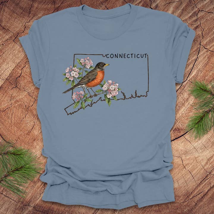 Camiseta Ave estatal de Connecticut — Petirrojo para venta al por mayor de Wandering Owl Adventure Co.