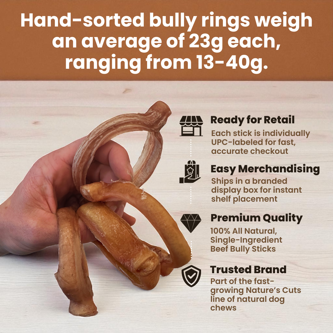 Mighty Chewz - Wholesale Pet Treats - Dog - 4" Bully Rings Display Box $2.07/ Stick (Case Price)4