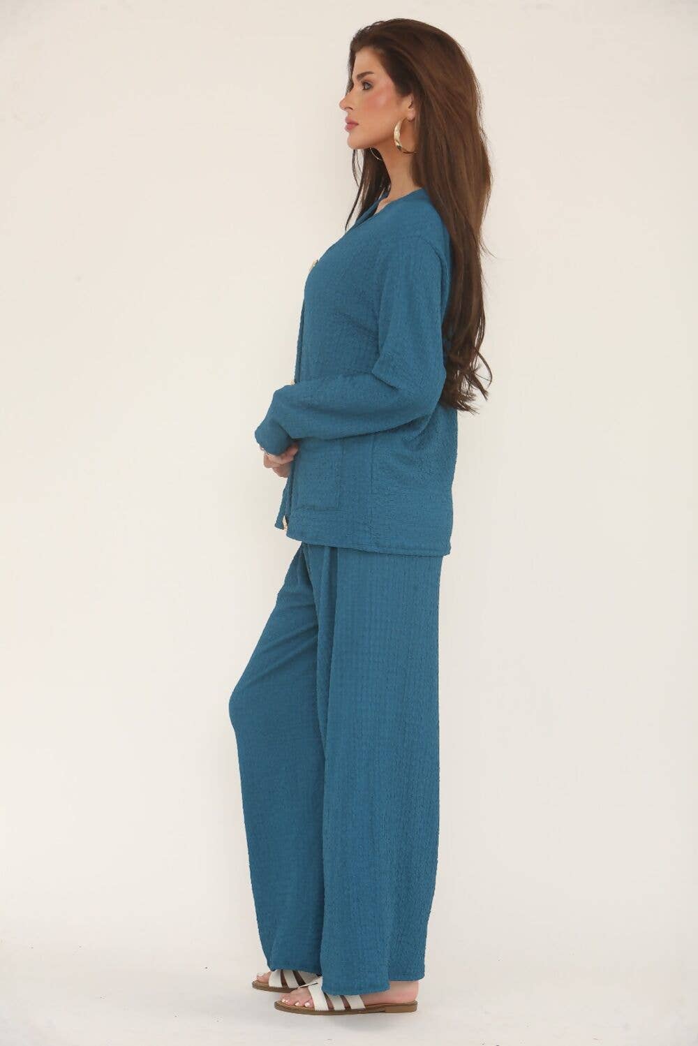 J5FASHION – wholesale Top & pants set (NOT Loungewear) – Women's – CHEESECLOTH LONG SLEEVE GOLD BUTTONED TOP - TROUSERS CO-ORD2