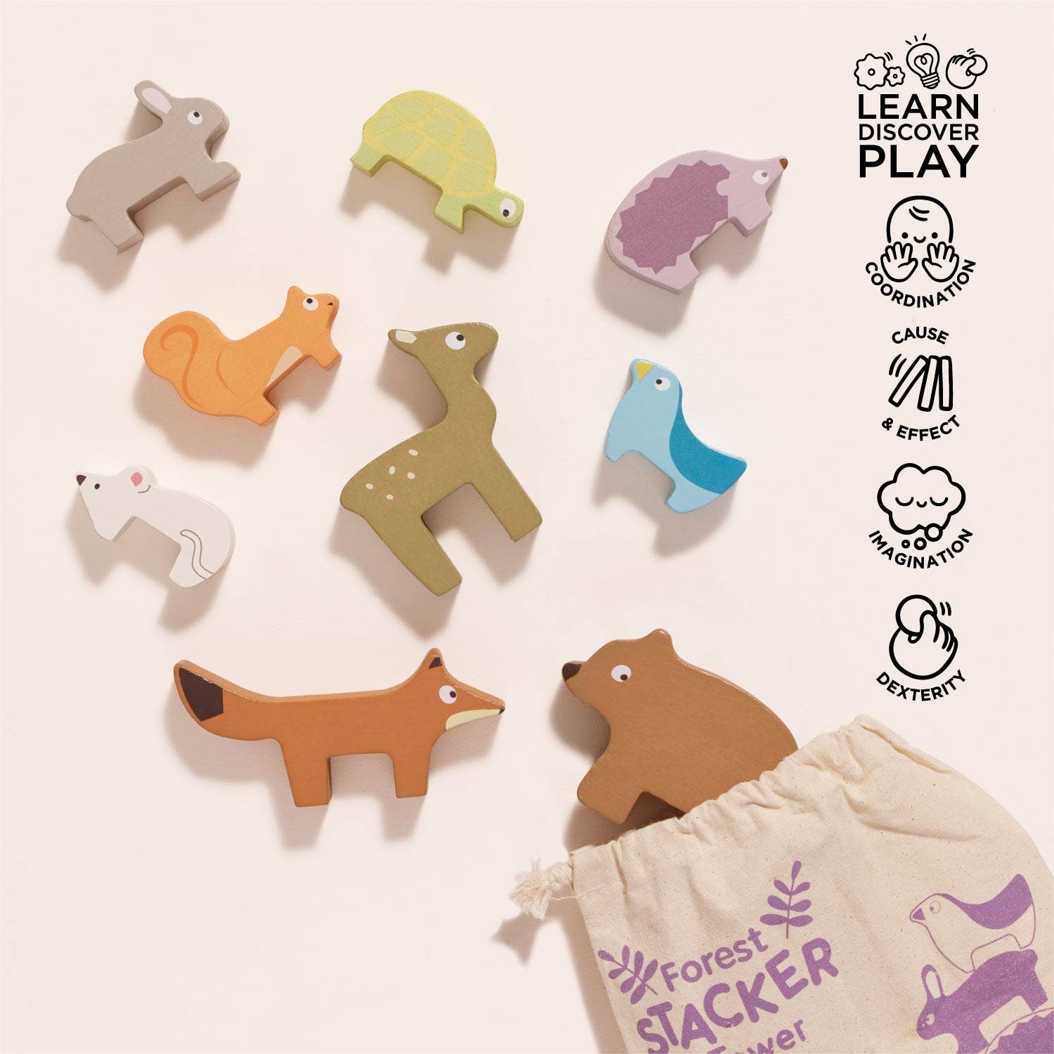 Le Toy Van, Inc. - Wholesale Wood Toy - Kids - Woodland Stacking Forest Animals & Bag2
