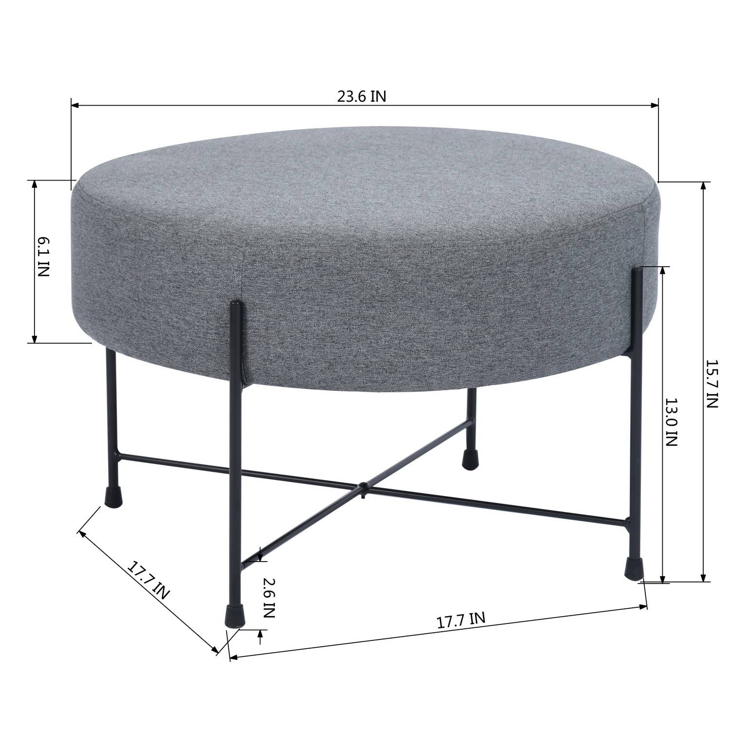 39F Inc. - Wholesale Cabinet - #Give Away# Round Ottoman Stool-Grey4