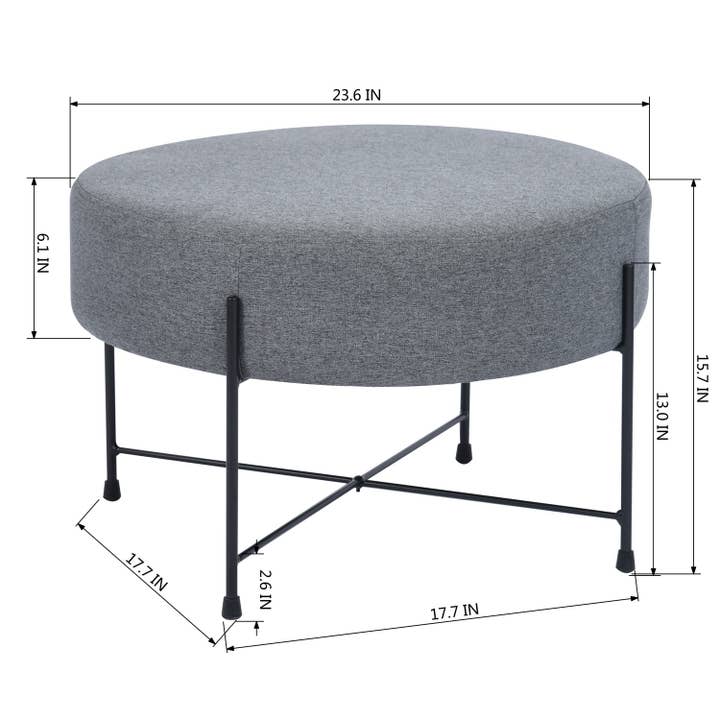 39F Inc. - Wholesale Cabinet - #Give Away# Round Ottoman Stool-Grey4