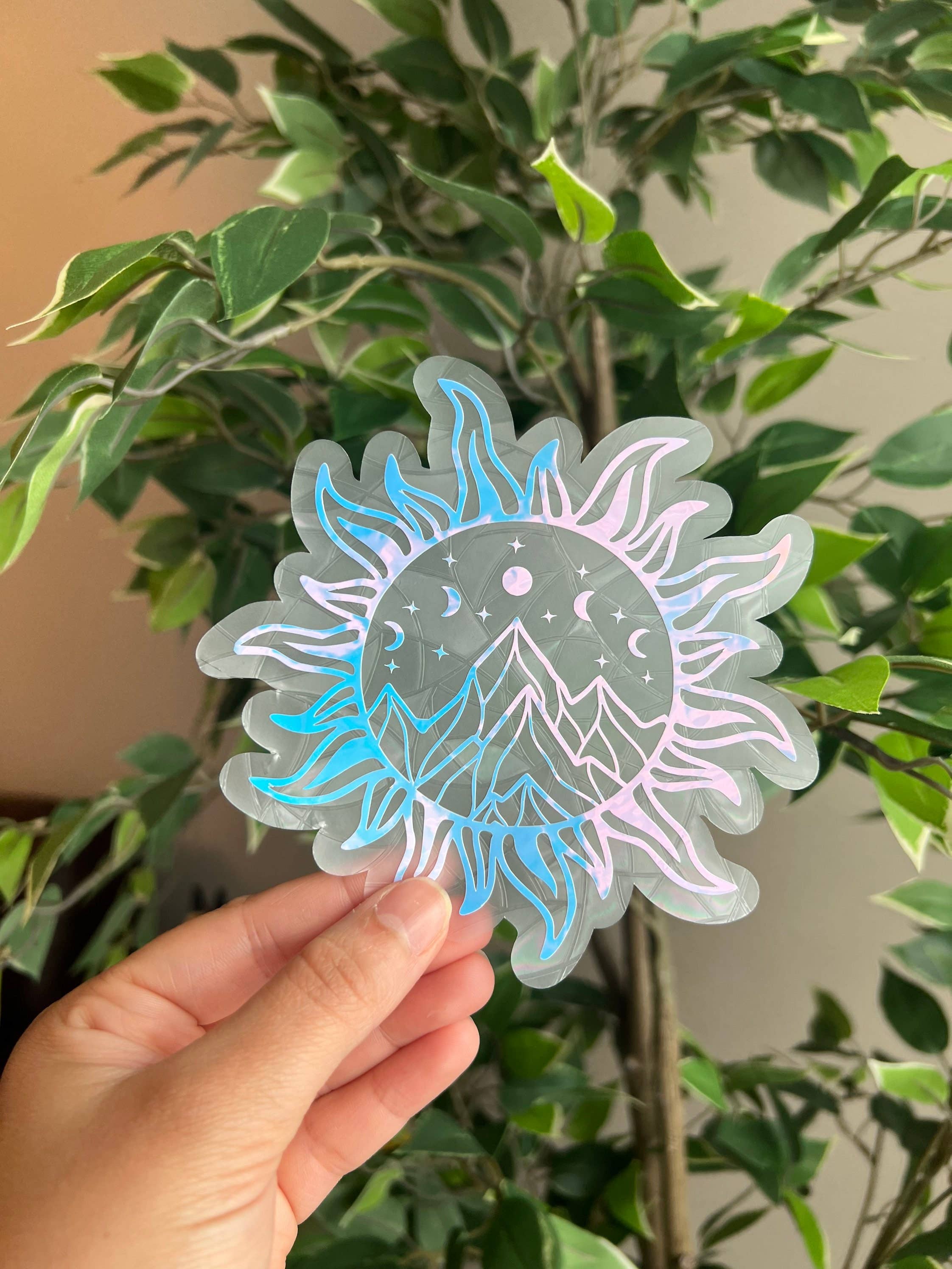 Thirty Three Prints - Wholesale Suncatcher - Sun And Moon Suncatcher Sticker, Window Decal, Window Sticker, Window Film, Rainbow Maker, Celestial Sticker, Magical Sticker, Prism3