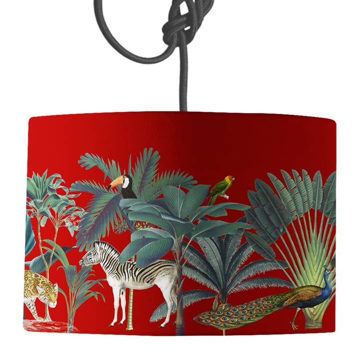 Darwin's Menagerie Red Lamp Shade for wholesale by Mustard & Gray Ltd