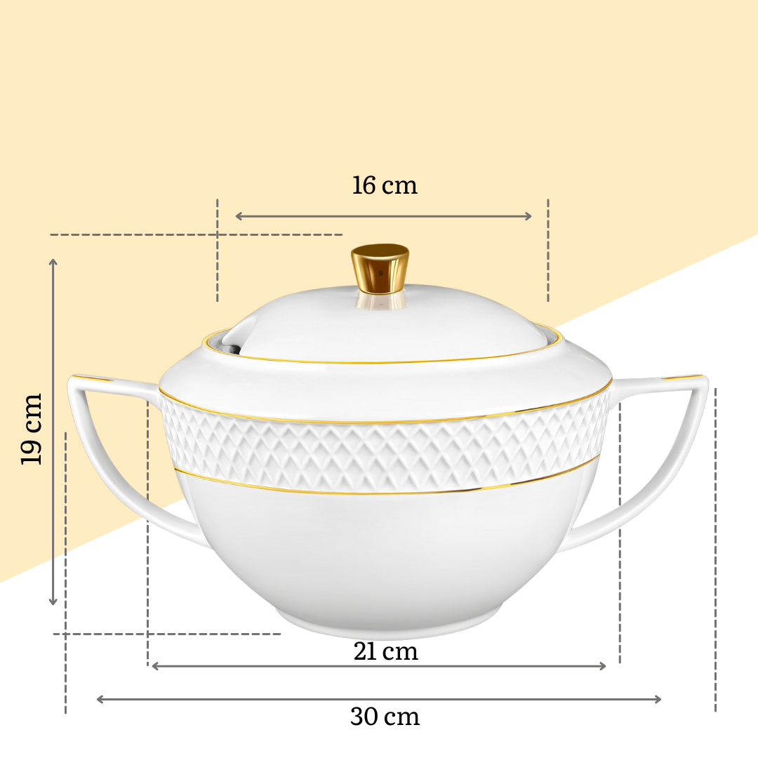 Wilmax Europe - Wholesale Serve Bowl - TUREEN WITH GOLD LINES 2800 ML WL-880102511/A3
