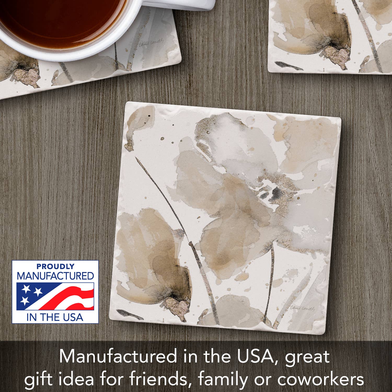 CounterArt/Highland Home/Thirstystone - Wholesale Coasters - Abstract Floral II Single Absorbent Stone Tumbled Tile Coast1