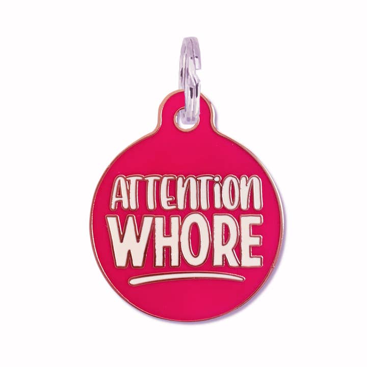 Bad Tags - Wholesale Pet Collar Charm - Cat/Dog - Funny Dog Collar Charm w/ QR Code - Pink Attention Wore