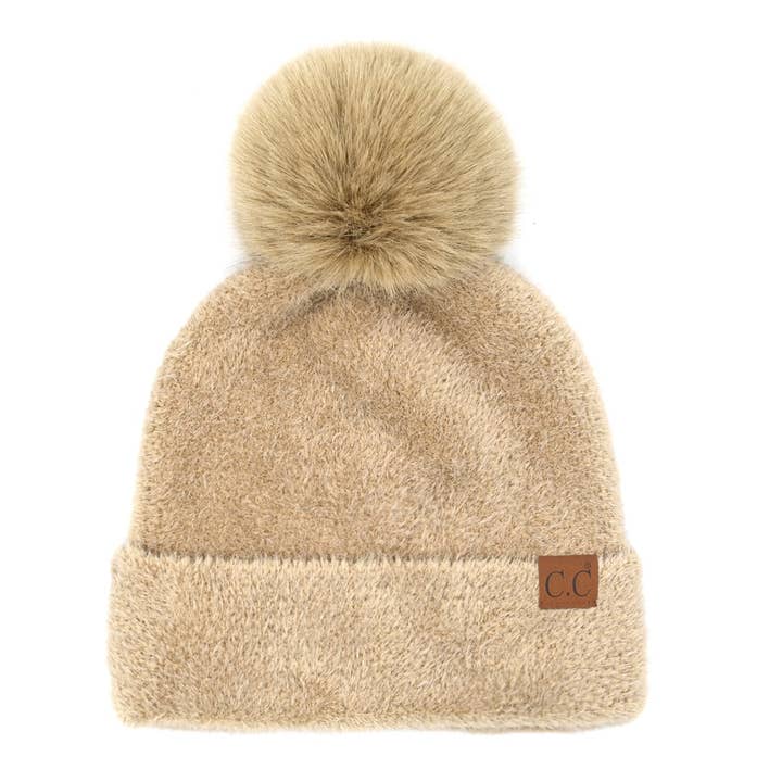 Funky Junque - Wholesale Beanie - Women's - Women's Chenille Winter Pom Beanie - Beige1
