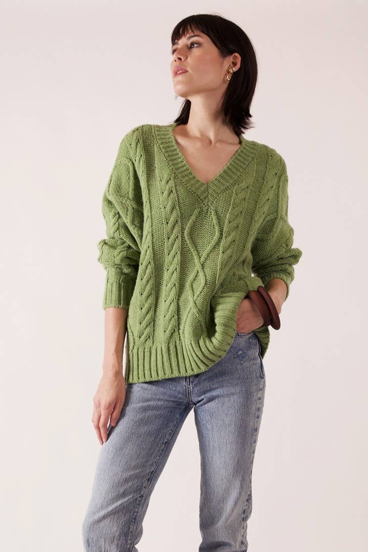 JULIA PARIS - Wholesale Knit Sweater - Women's - Oversized twisted knit V-neck sweater in wool blend2