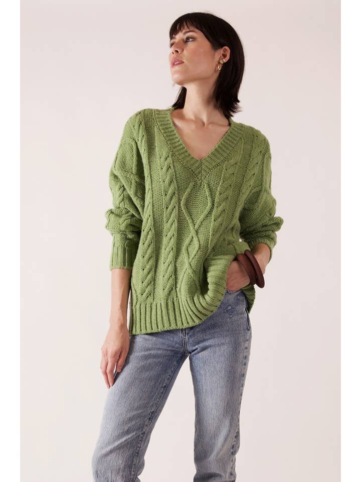 JULIA PARIS - Wholesale Knit Sweater - Women's - Oversized twisted knit V-neck sweater in wool blend2