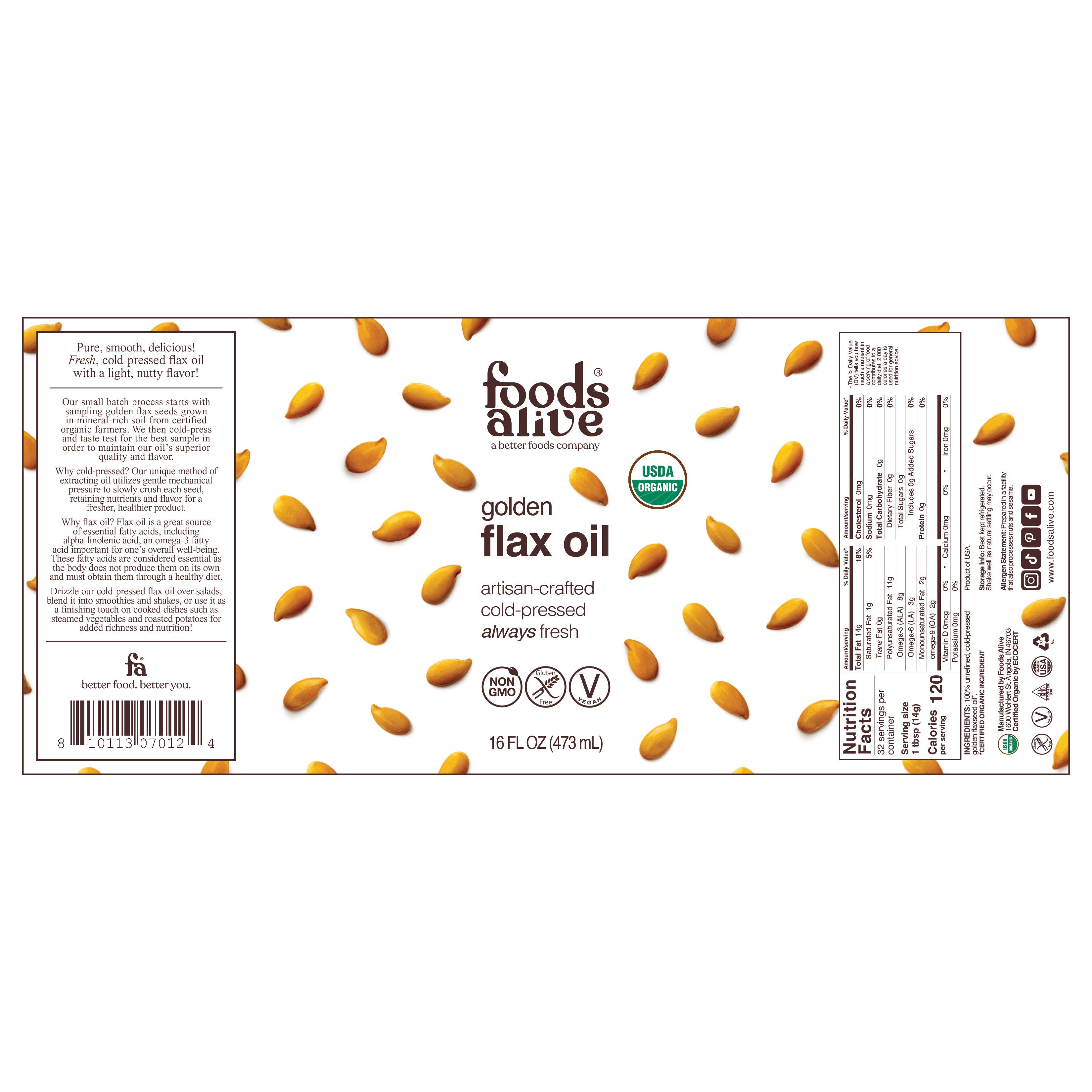Foods Alive - Wholesale Oral Supplement/Vitamin - Gold Flax Seed Oil - Artisan Cold-Pressed, Organic1