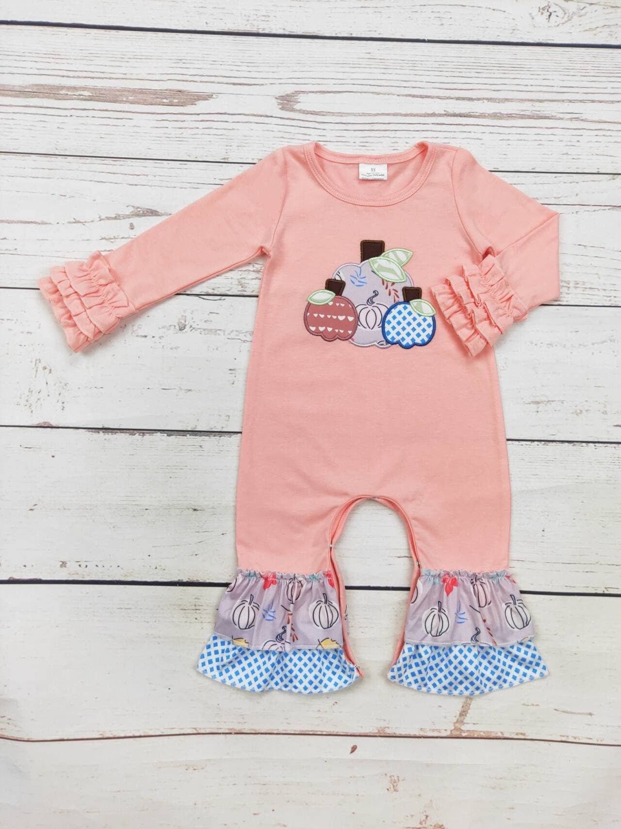 sassy kids palace - Wholesale Jumpsuit - Baby - Baby Pumpkin Appliqué Romper With Ruffle0