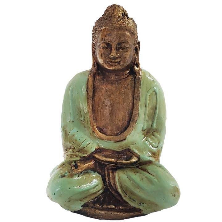 Sprid positivitet: Handmålad glad Buddha & munk #2 för wholesale av Stoneage Arts Inc