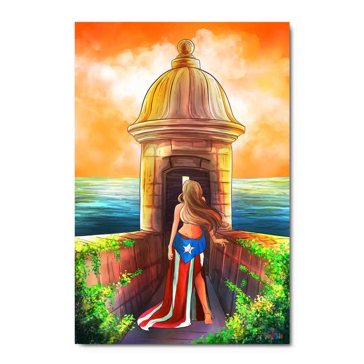 Mujer puertorriqueña, El Morro, arte mural acrílico para venta al por mayor de ART BLVD