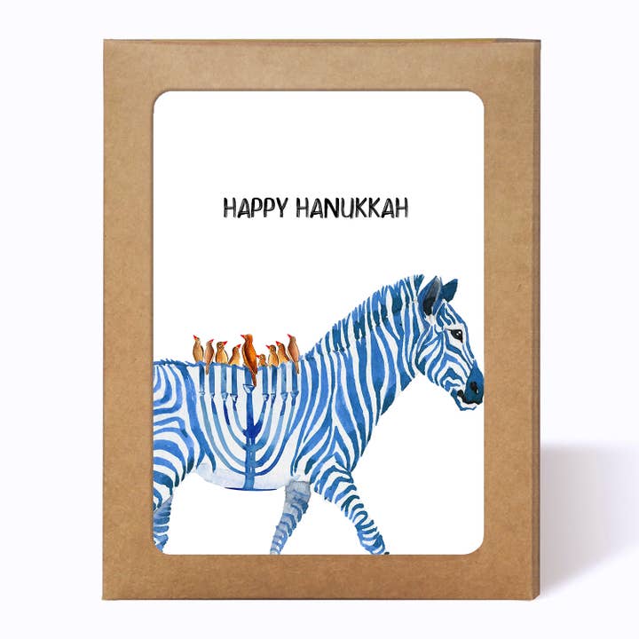 Liyana Studio - Vente Cartes de Hanoukka - Zebra Menorah - Carte de Hanoukka drôle