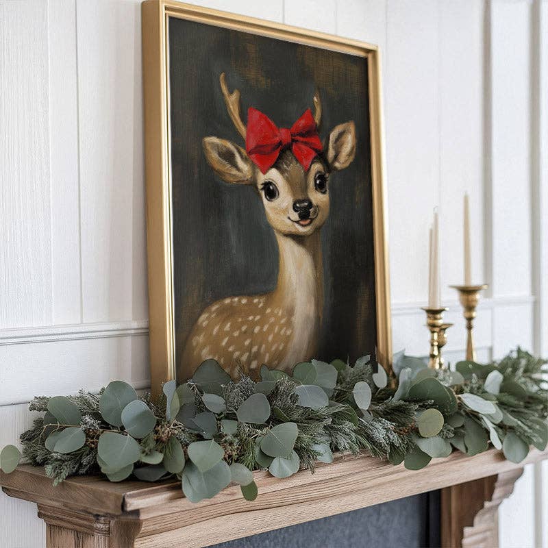 Paper House Print Shop - Venta al por mayor Ilustración - Impresión artística de retrato de reno Clarice con lazo2