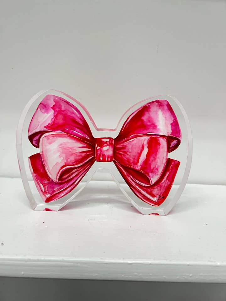 Red Bow Acrylic Block for wholesale by Laura Giles Art