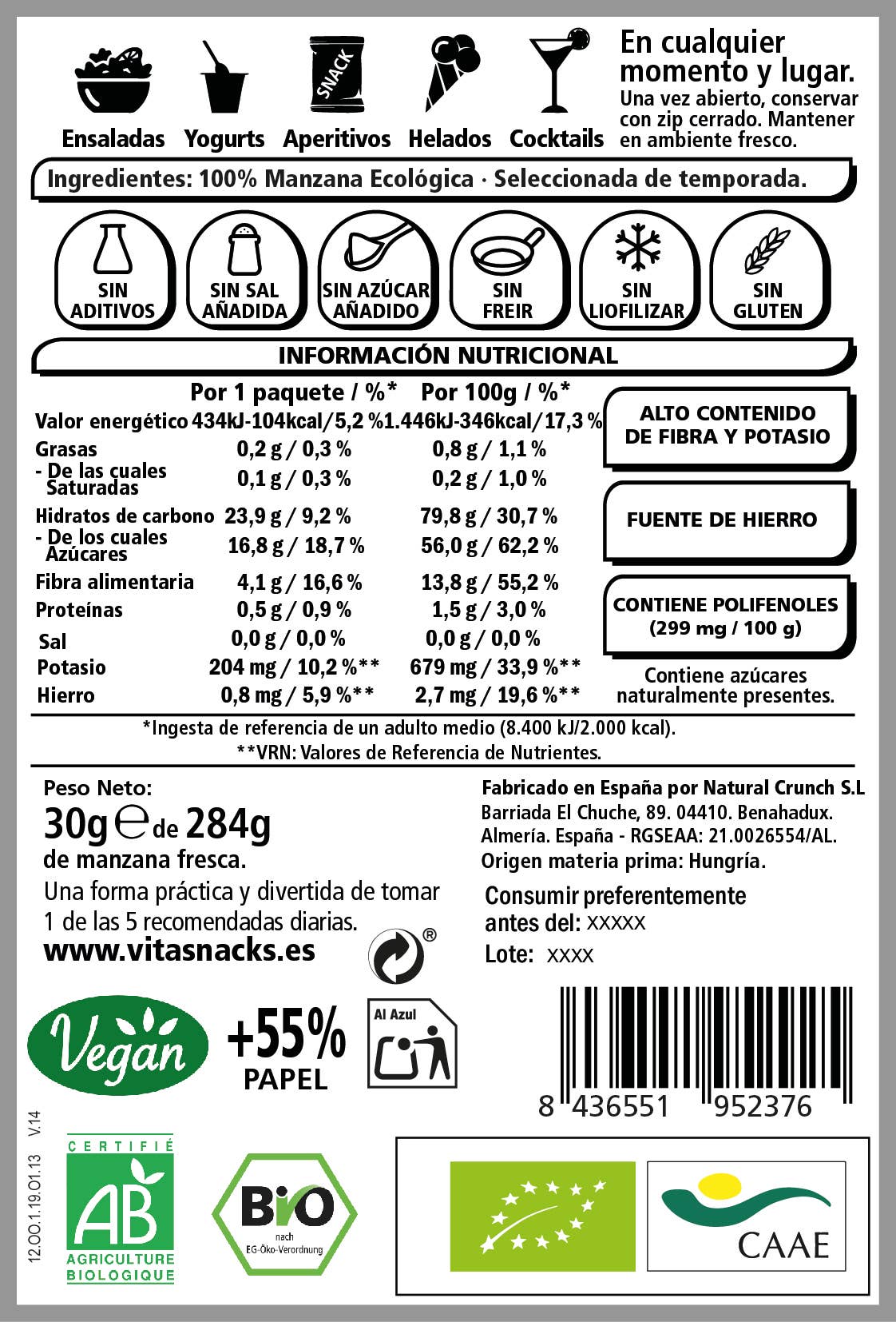 VITASNACK - Wholesale Dried/Dehydrated Fruit - Topping Crunchy Apple Cubes1