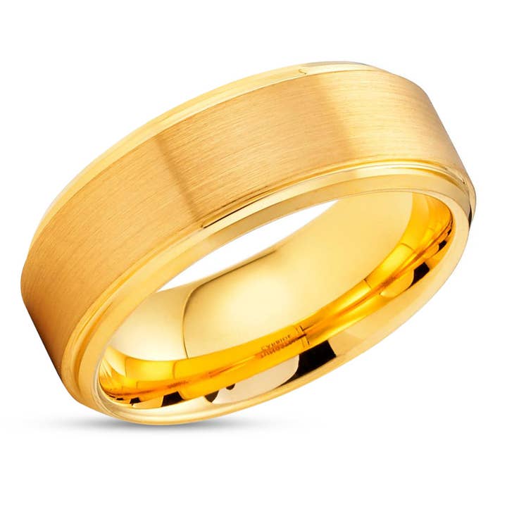 Yellow Gold Tungsten Ring - 8mm - Yellow Gold Tungsten Band - Anniversary Ring for wholesale by Lucky Love Rings