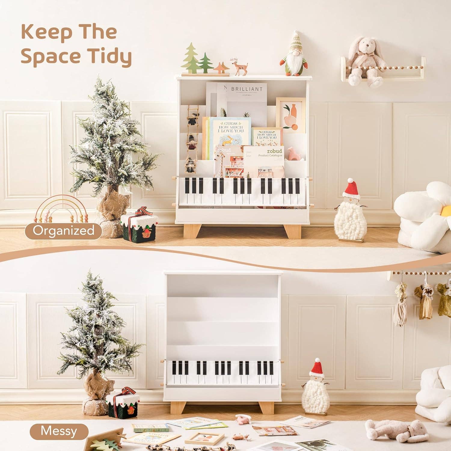 Robud & Mewoofun Official Store - Wholesale Bookcase - ROBOTIME 4-Tier Kid Toddler Bookshelf Front and Back Storage6