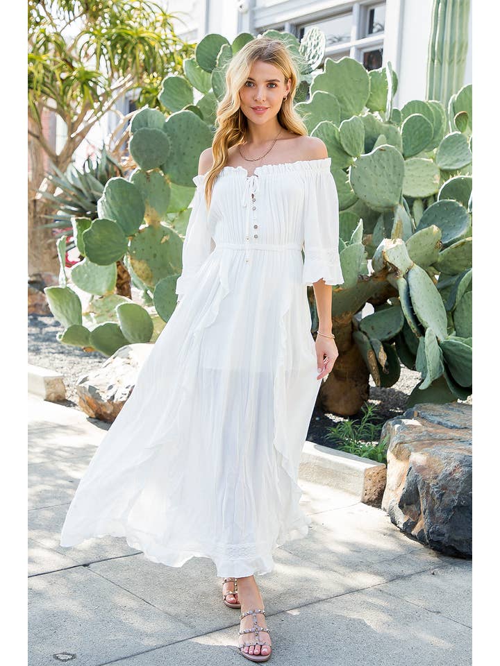 Bluivy - Vendita all'ingrosso Vestito - Donna - MAXI ABITO BOHO CON SPALLE SCOPERTE