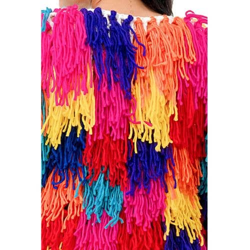MULTI ALL OVER FRINGE CARDIGAN LONG for wholesale on Faire3