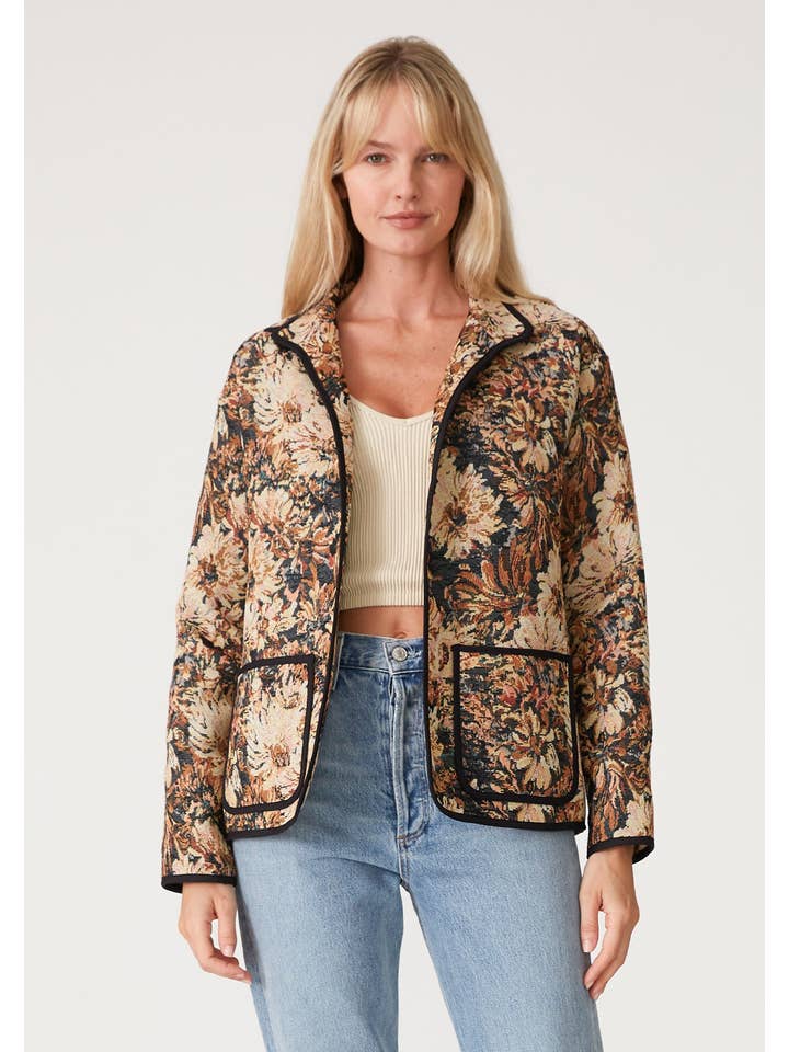 Black Natural Long Sleeve Floral Tapestry Jacket for wholesale on Faire