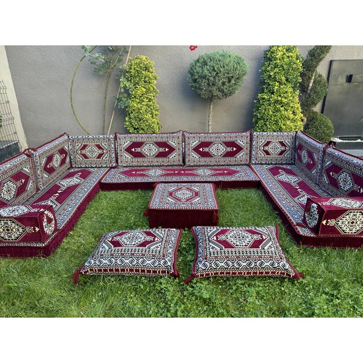 The Loom Wholesale - Wholesale Bank - Handgemaakte Vloerzitbank Set - Traditionele Ottomaanse Poef10