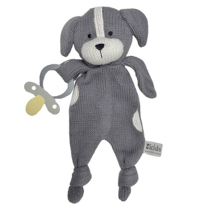 Knitted Eco Dog Baby Comforter with Dummy Holder for wholesale by ES Kids