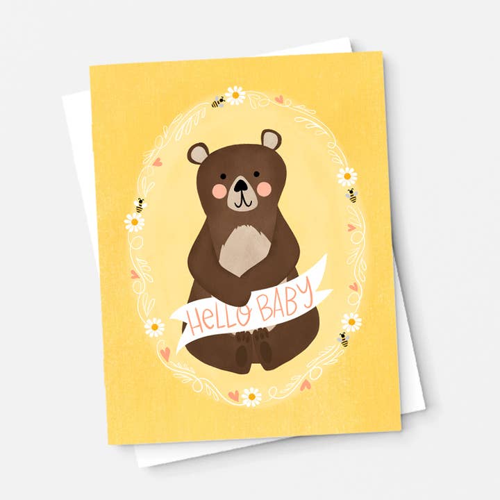 Hola bebé, tarjeta de oso, tarjeta de baby shower para venta al por mayor de Pen & Paint
