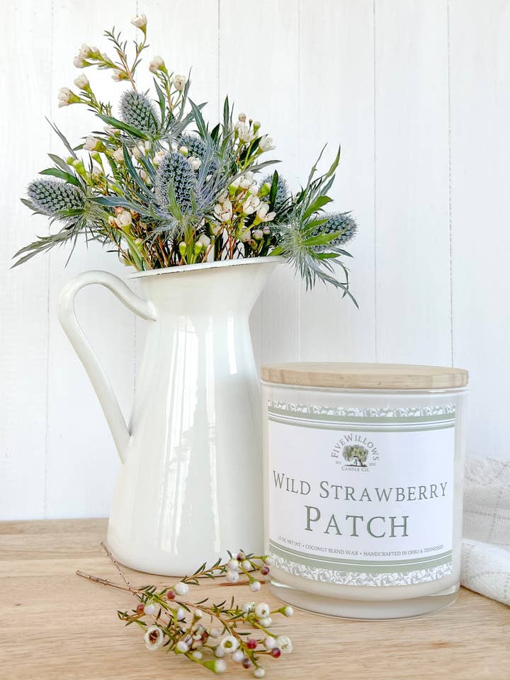 Wild Strawberry Patch 15 oz. Signature Tumbler Candle for wholesale by Five Willows Candle Co.