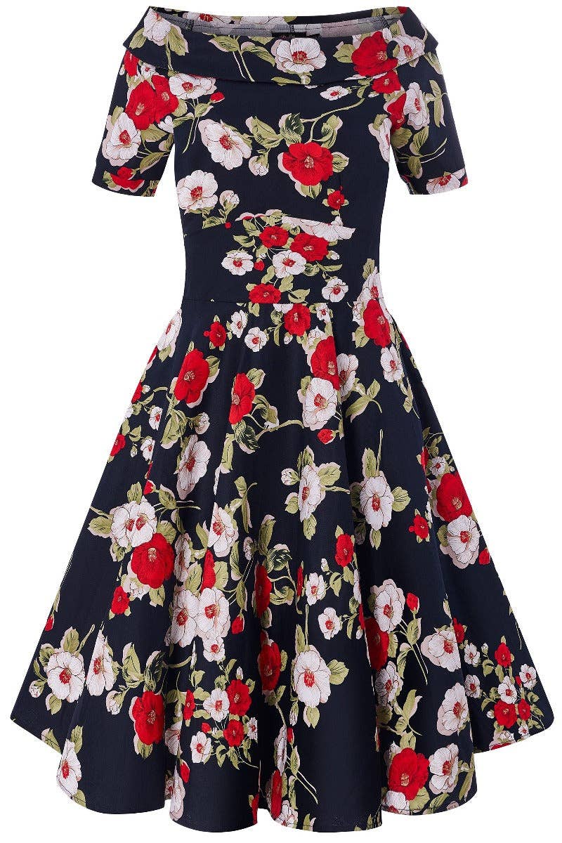 Dolly & Dotty - Wholesale Dress - Women's - Darlene Retro Navy Floral Swing Dress6