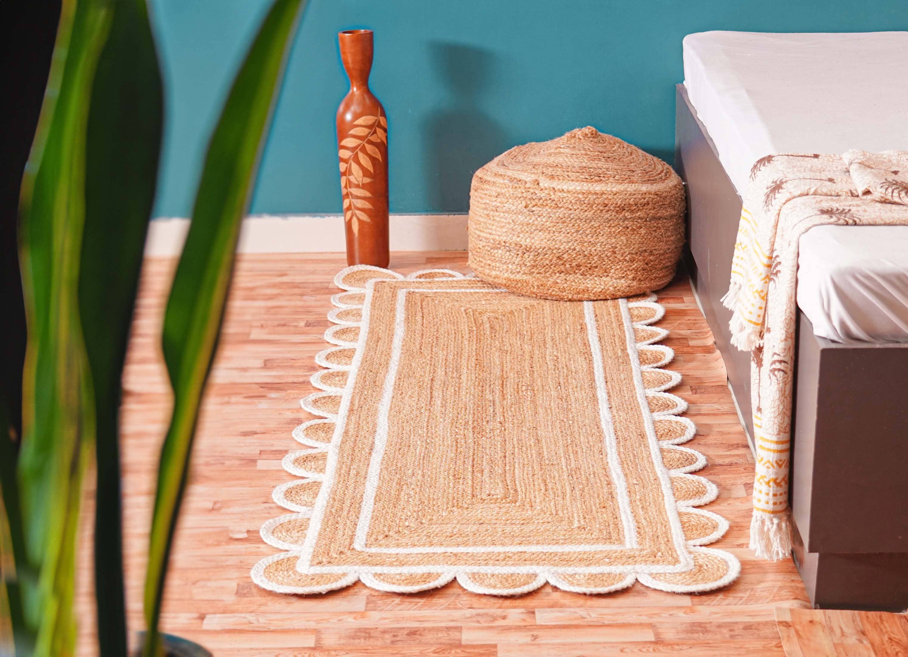 Chouhan Rugs – Tapete por atacado – Tapete de Juta Bege com Padrão Recortado e Borda Branca1