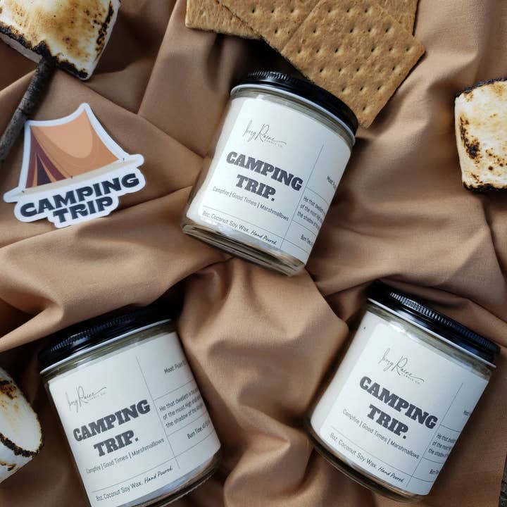 Camping Trip. Coconut Soy Candle for wholesale by Ivory Raine Candle Co.