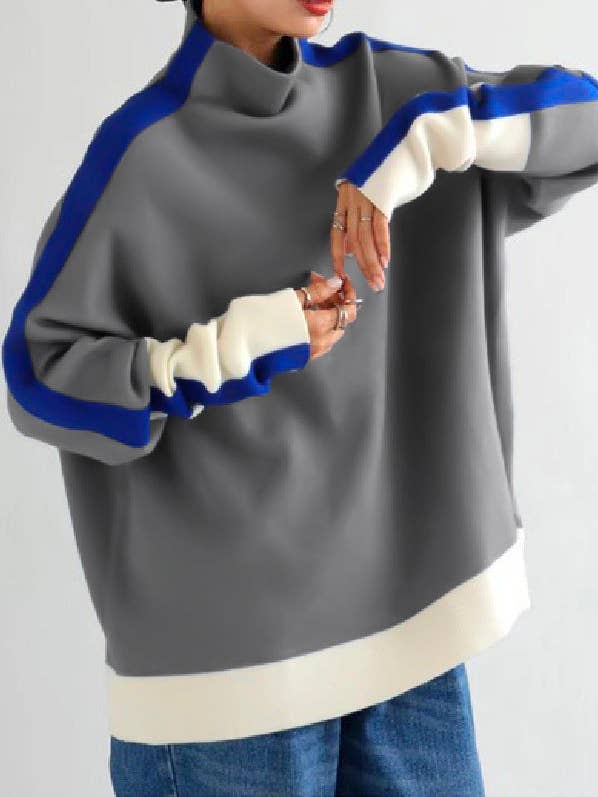 UZ Wholesale Store - Wholesale Sweatshirt - Women's - Contrast Color Split-Joint Long Sleeves High Neck Sweatshirt