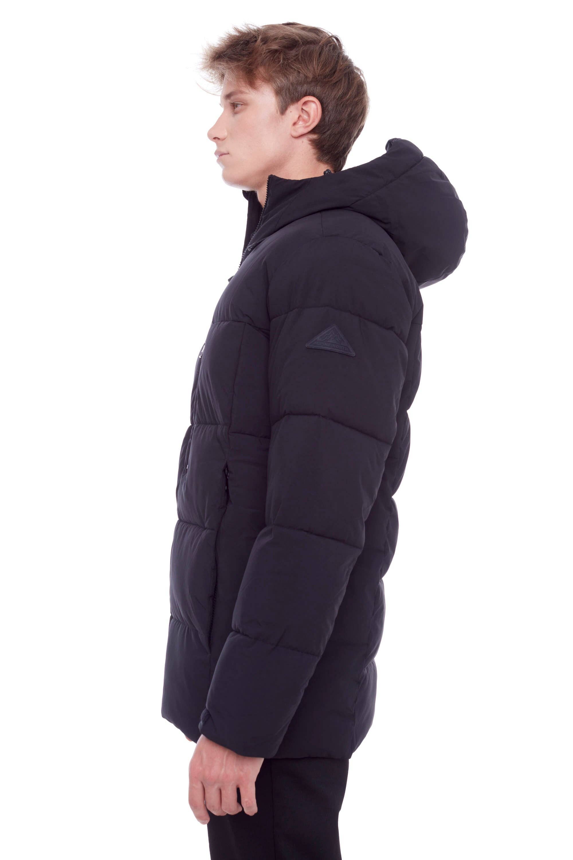 BANFF | MEN'S VEGAN DOWN (RECYCLED) MID-WEIGHT QUILTED PUFFER JACKET, BLACK for wholesale on Faire4