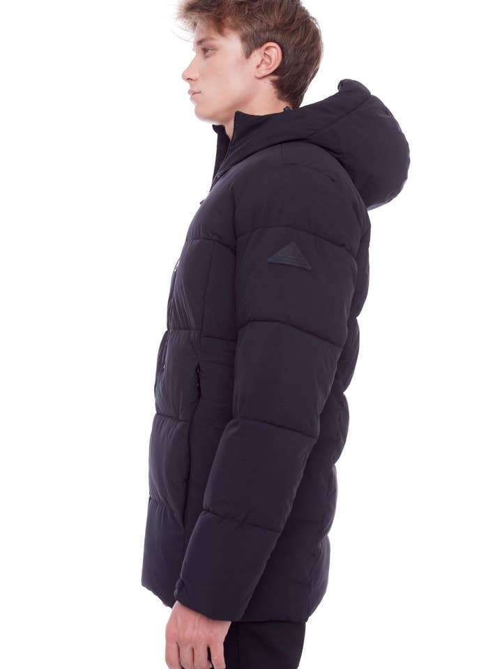 BANFF | MEN'S VEGAN DOWN (RECYCLED) MID-WEIGHT QUILTED PUFFER JACKET, BLACK for wholesale on Faire4