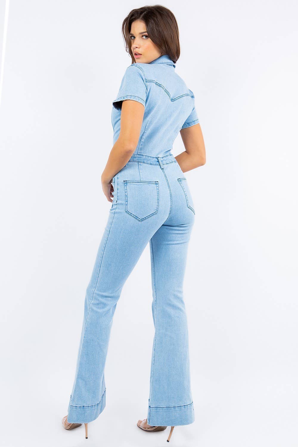 WISTERIA LANE - Wholesale Jumpsuit - Women's - BELLBOTTOM DENIM JUMPSUIT - 4330 LIGHT DEN  3