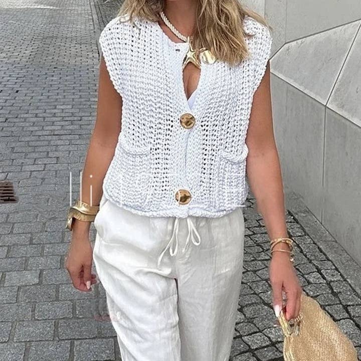 Women's Sleeveless Knit Vest with Pockets_CWMM8458 for wholesale by ACCITY