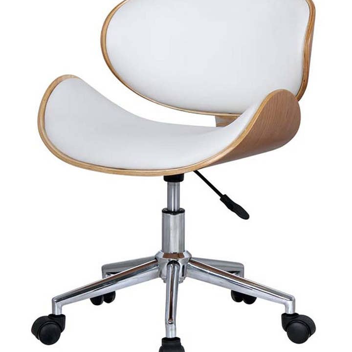 HomeRoots – Cadeira por atacado – Cadeira de Escritório Castanha, Branca e Prateada com Altura Ajustável, Giratória e com Rodas4
