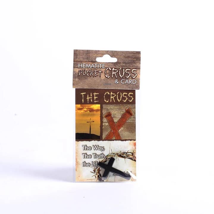Swanson Christian Products - Wholesale Wall Cross - Hematite Rock Pocket Cross with "The Cross" Card - 50 packs