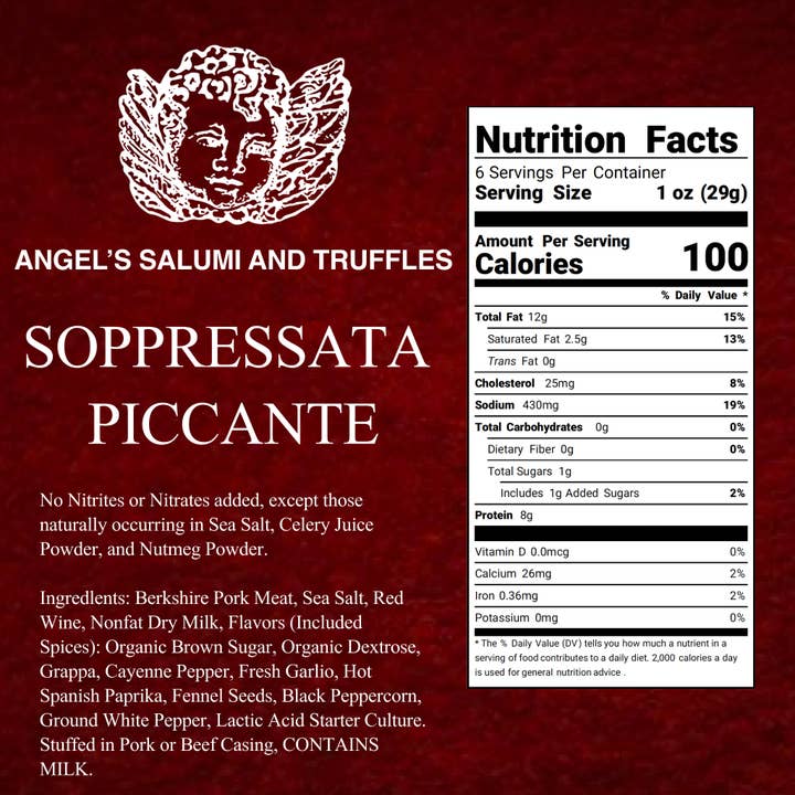 Angel's Salumi & Truffles - Wholesale Salami - Soppressata Piccante Salami (5.5oz)